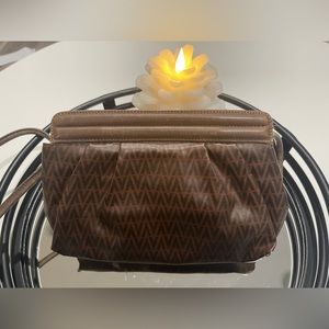 MARIO VALENTINO Vintage Brown Leather V Printed Bag Sized 10 x 6.5 in